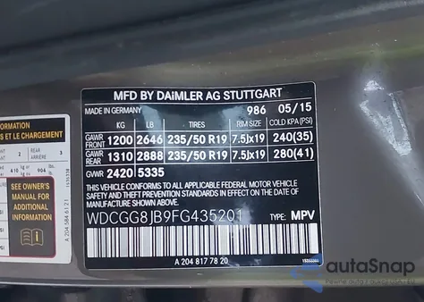 2015 Mercedes-Benz Glk 350 4Matic z USA, uszkodzony, nr VIN WDCGG8JB9FG435201